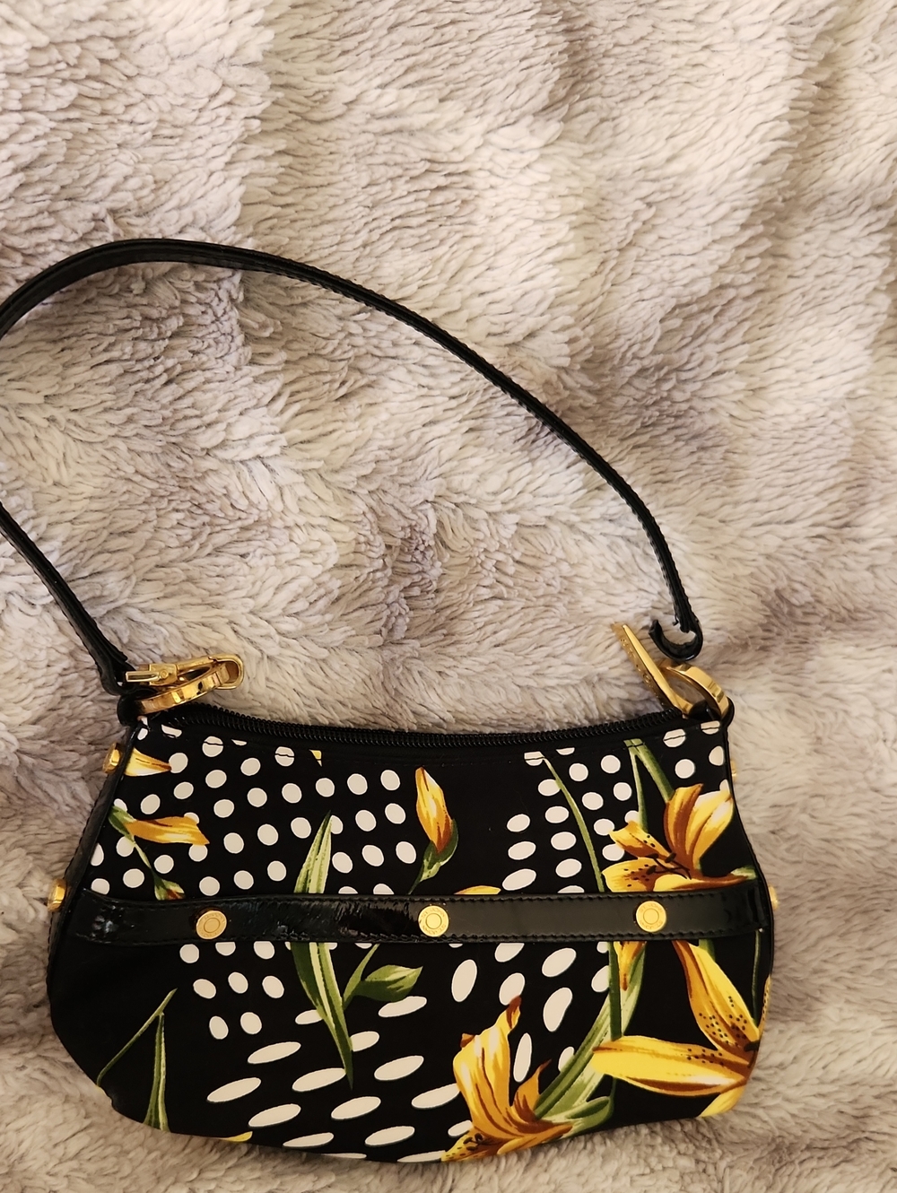 Black Floral Polka Dot Shoulder Bag